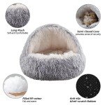 Round Plush Hooded Cat Cave Bed, 20" Grey