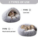 Round Plush Hooded Cat Cave Bed, 20" Grey