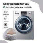 Round Plush Hooded Cat Cave Bed, 20" Grey