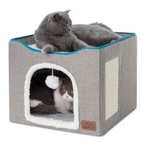 Cozy Large Cat Cave Bed with Scratch Pad