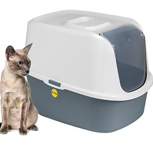 Hooded Dark Grey Litter Tray with Charcoal Filter