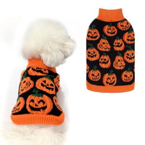 Halloween Pumpkin Dog Sweater with Leash Hole