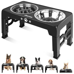 Jovrun Adjustable Elevated Dog Bowls with Steel Dishes