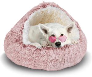 Round Plush Hooded Cat Bed Cave