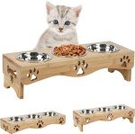Elevated Cat Food Bowls Set with Wooden Stand