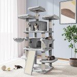Allewie 68-Inch Multi-Level Cat Tree House - Light Grey