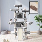 Allewie 68-Inch Multi-Level Cat Tree House - Light Grey