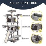 Allewie 68-Inch Multi-Level Cat Tree House - Light Grey