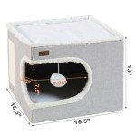 Modern Grey Cube Cat Bed with Scratch Pad
