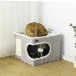 Modern Grey Cube Cat Bed with Scratch Pad