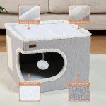 Modern Grey Cube Cat Bed with Scratch Pad