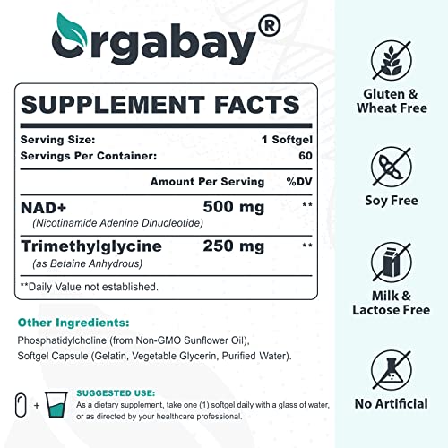 Orgabay Liposomal NAD+ with TMG 500/250 mg Softgels