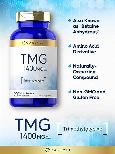Carlyle TMG 1400mg | 200 Trimethylglycine Capsules | Non-GMO