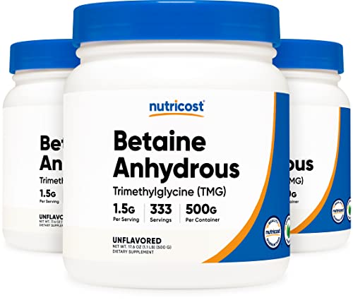 3 Bottles of Nutricost Betaine Anhydrous TMG Powder