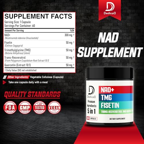 NAD+ Supplement 500mg with Fisetin, Resveratrol, Quercetin - 60 Capsules