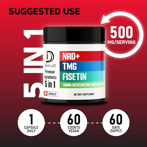 NAD+ Supplement 500mg with Fisetin, Resveratrol, Quercetin - 60 Capsules