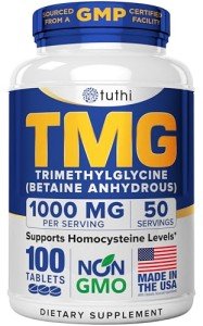 TMG Supplements - 1000mg Trimethylglycine, 100 Vegan Tablets