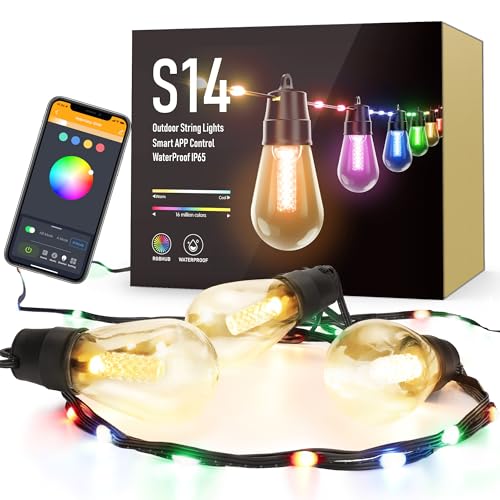 Smart RGB Outdoor String Lights, 50ft Control