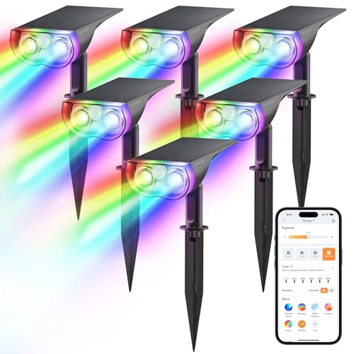 Color Changing Smart Solar Spotlights - 6 Pack