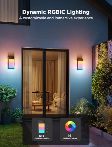 Smart RGBIC Outdoor Wall Light, 2 Pack