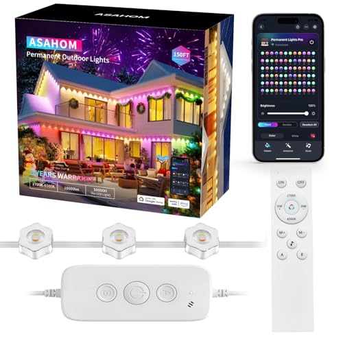 ASAHOM 150ft Outdoor Smart LED Eave Lights