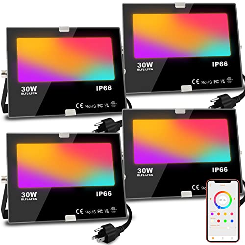 Smart RGB LED Flood Lights - 300W Equivalent (4 Pack)