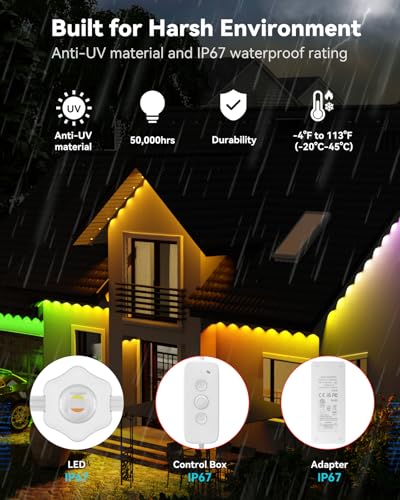 ASAHOM 150ft Outdoor Smart LED Eave Lights