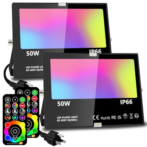 RGBW LED Flood Lights with Remote Control (2 Pack)