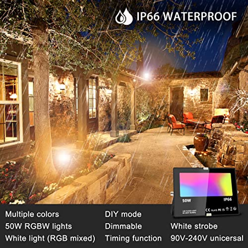 RGBW LED Flood Lights with Remote Control (2 Pack)