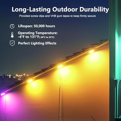 Smart RGBW Outdoor Lights with App Control, 100ft