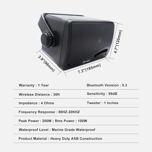 Herdio 3.5" Waterproof Bluetooth Outdoor Speakers Pair