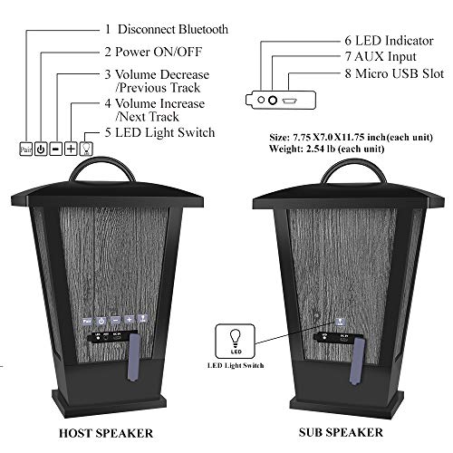 Bluetooth Waterproof Speakers with LED Lights - 2 Pack