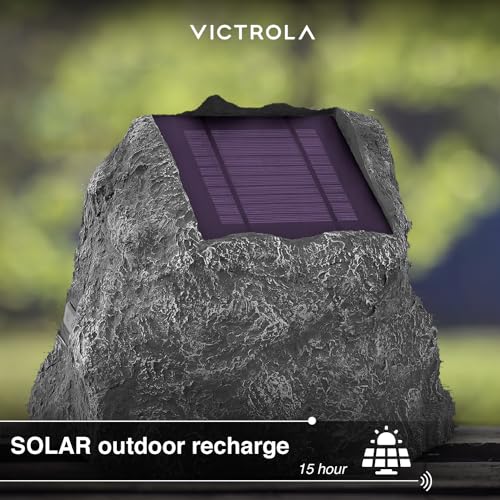 Wireless Solar-Powered Outdoor Rock Speakers - Charcoal