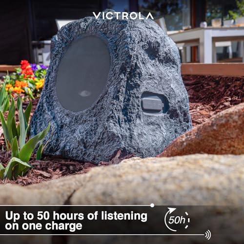 Wireless Solar-Powered Outdoor Rock Speakers - Charcoal