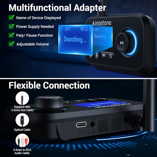 Ainostone 3-in-1 Bluetooth Audio Adapter with LCD Display