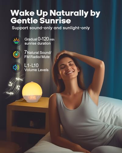 Dekala Sunrise Alarm Clock, Smart Wake Up Light, APP Control, Sunrise Sunset Simulation, Sleep Sound Machine, Dual Alarms, FM Radio, Natural Sounds, for Heavy Sleepers Adults, Ideal Gift