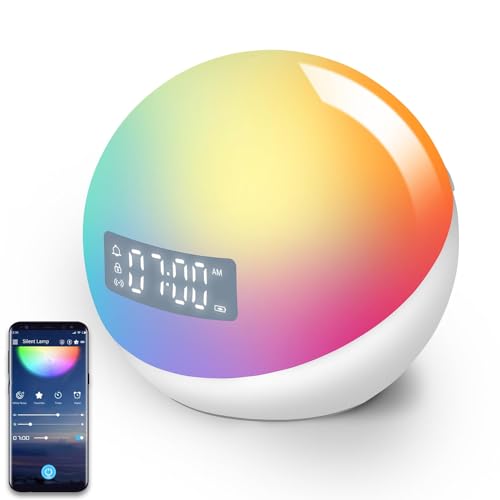 WKLVLM Smart Alarm Clock with Night Light,Kids Sound Machine Clock,Toddlers Deep Sleep Training,Dual Custom Alarms&Snooze,Dimmable and Timer,(5th Gen Release) App Control for Adults Teens