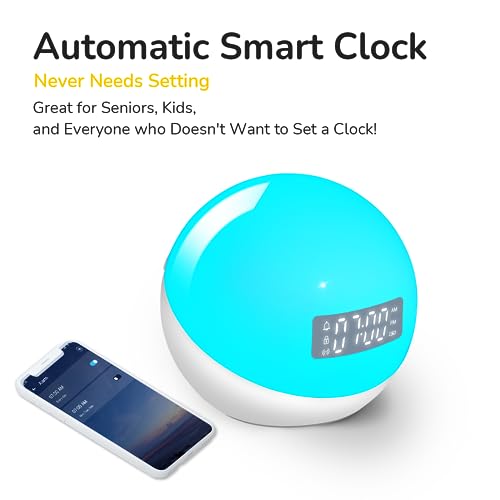 WKLVLM Smart Alarm Clock with Night Light,Kids Sound Machine Clock,Toddlers Deep Sleep Training,Dual Custom Alarms&Snooze,Dimmable and Timer,(5th Gen Release) App Control for Adults Teens