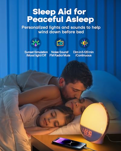 Dekala Sunrise Alarm Clock, Smart Wake Up Light, APP Control, Sunrise Sunset Simulation, Sleep Sound Machine, Dual Alarms, FM Radio, Natural Sounds, for Heavy Sleepers Adults, Ideal Gift