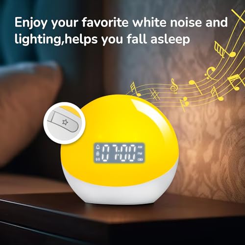 WKLVLM Smart Alarm Clock with Night Light,Kids Sound Machine Clock,Toddlers Deep Sleep Training,Dual Custom Alarms&Snooze,Dimmable and Timer,(5th Gen Release) App Control for Adults Teens