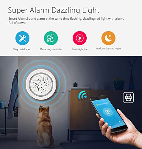 Smart Wi-Fi Siren Alarm: Wireless Alarm for Home Security, Burglar Alarm with Sound and Light Alarm, 100dB Sounder, Tuya App Control, No Hub Required, Compatible with Alexa, Google Assistant