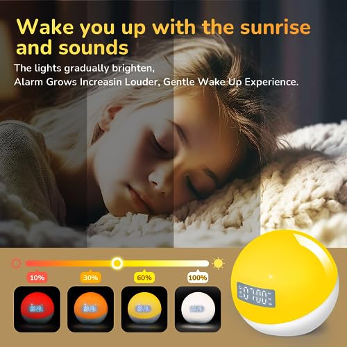 WKLVLM Smart Alarm Clock with Night Light,Kids Sound Machine Clock,Toddlers Deep Sleep Training,Dual Custom Alarms&Snooze,Dimmable and Timer,(5th Gen Release) App Control for Adults Teens