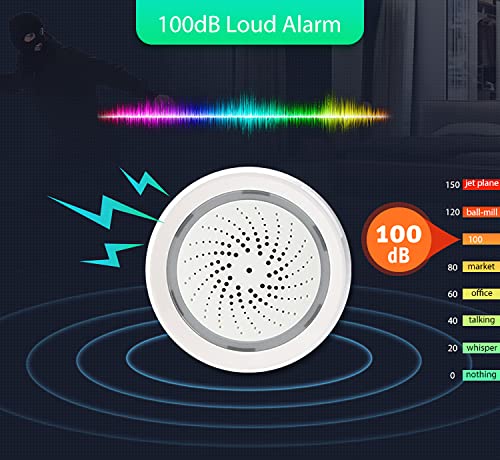 Smart Wi-Fi Siren Alarm: Wireless Alarm for Home Security, Burglar Alarm with Sound and Light Alarm, 100dB Sounder, Tuya App Control, No Hub Required, Compatible with Alexa, Google Assistant