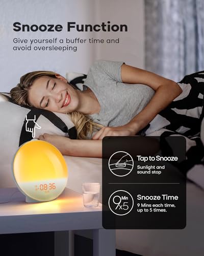 Dekala Sunrise Alarm Clock, Smart Wake Up Light, APP Control, Sunrise Sunset Simulation, Sleep Sound Machine, Dual Alarms, FM Radio, Natural Sounds, for Heavy Sleepers Adults, Ideal Gift