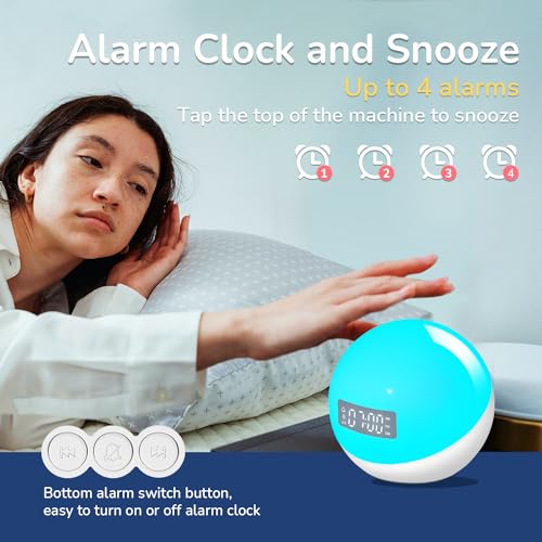 WKLVLM Smart Alarm Clock with Night Light,Kids Sound Machine Clock,Toddlers Deep Sleep Training,Dual Custom Alarms&Snooze,Dimmable and Timer,(5th Gen Release) App Control for Adults Teens