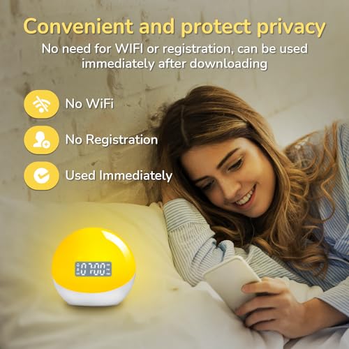 WKLVLM Smart Alarm Clock with Night Light,Kids Sound Machine Clock,Toddlers Deep Sleep Training,Dual Custom Alarms&Snooze,Dimmable and Timer,(5th Gen Release) App Control for Adults Teens