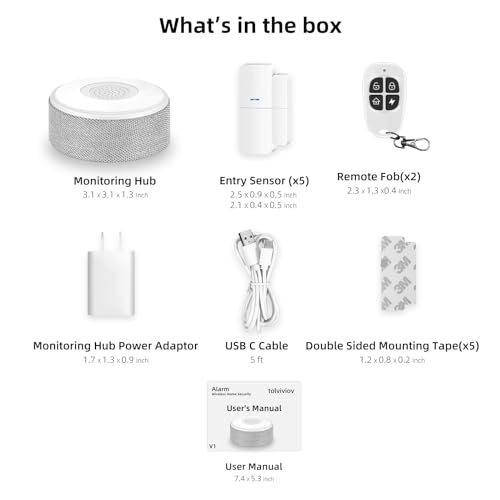 WiFi Door Alarm System, Wireless DIY Smart Home Security System, with Phone APP Alert, 8 Pieces-Kit (Alarm Siren, Door Window Sensor, Remote), Work with Alexa, for House, Apartment, by tolviviov