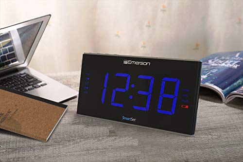 Emerson Smartset Sound Therapy Alarm Clock Radio with White Noise/Nature Sounds 1.8" LED Display Black/Blue, ER100105