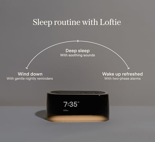 Loftie Smart Alarm Clocks for Bedroom - Sound Machine Alarm Clock with Light, Bluetooth Speaker, White Noise, Nature Sounds, Nightlight, Blackout Mode, Morning Routines, Evening Routines (Black Top)