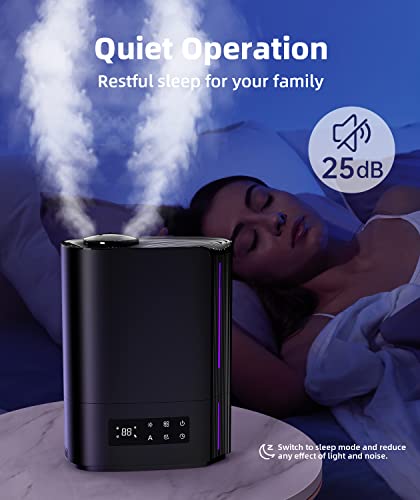 BREEZOME 6L Humidifiers for Bedroom Large Room & Essential Oil Diffuser, Ultrasonic Top Fill Cool Mist Humidifiers for Baby, Plants, Nursery Last up to 60 Hours, Smart Humidistat Control, Quiet, Black